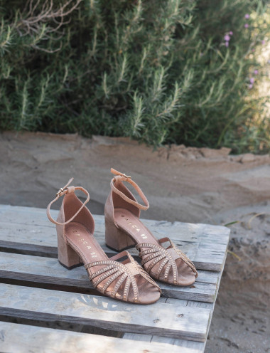 Sandalias de tacón alto tacón 6 cm beis ante