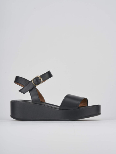 Sandalias de cuña tacón 4 cm negro cuero