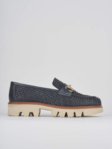 Loafers heel 2 cm blu leather