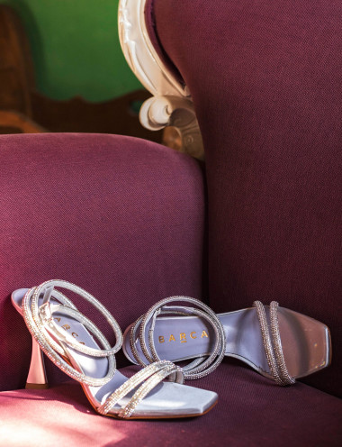 High heel sandals heel 9 cm silver leather