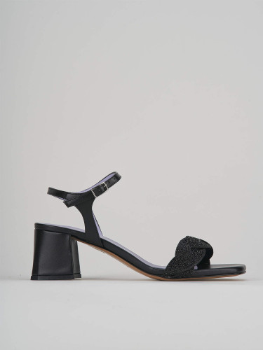 Sandalias de tacón alto tacón 5 cm negro cuero