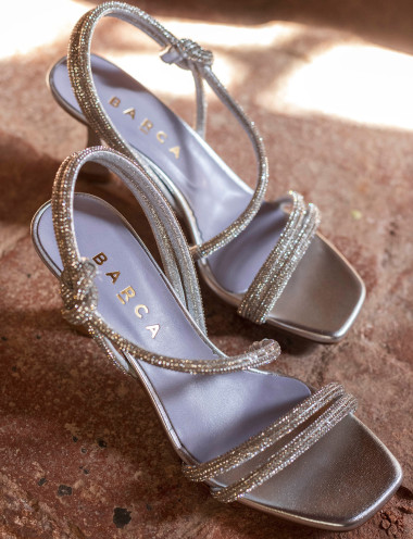Sandalias de tacón alto tacón 7 cm plata cuero