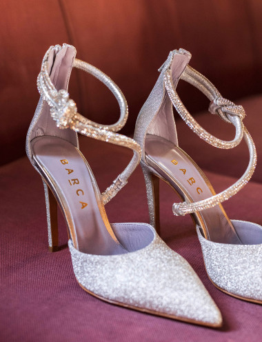 Zapatos de salón tacón 10 cm plata cuero