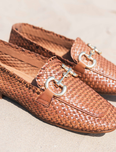 Mocasines tacón 1 cm marrón cuero