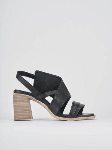 High heel sandals heel 7 cm black leather