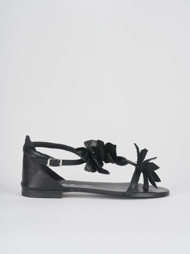 Sandalias de tacón bajo tacón 1 cm negro cuero