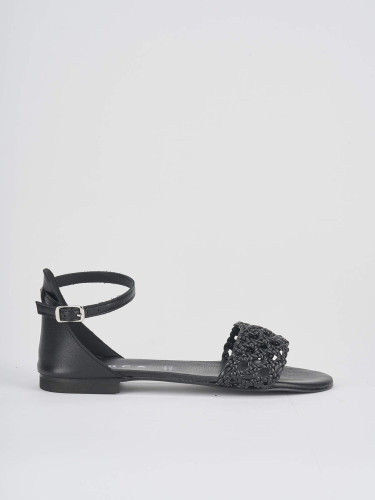 Sandalias de tacón bajo tacón 1 cm negro cuero