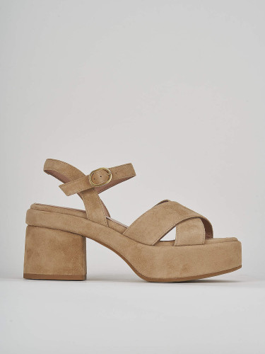 High heel sandals heel 6 cm beige suede