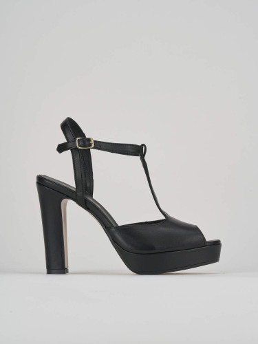 Sandalias de tacón alto tacón 9 cm negro cuero