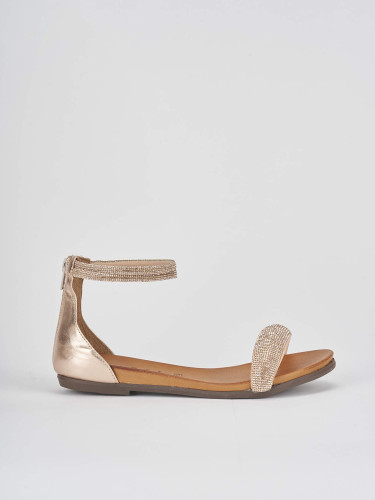 Sandalias de tacón bajo tacón 1 cm bronce cuero
