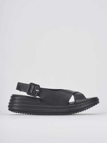 Sandalias de cuña tacón 6 cm negro cuero