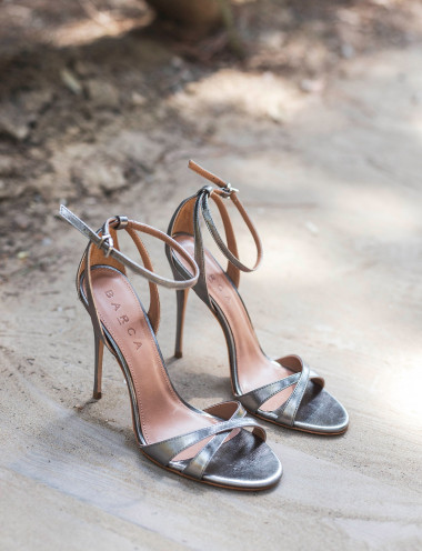 Sandalias de tacón alto tacón 11 cm plata cuero