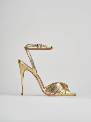 Sandalias de tacón alto tacón 11 cm oro cuero