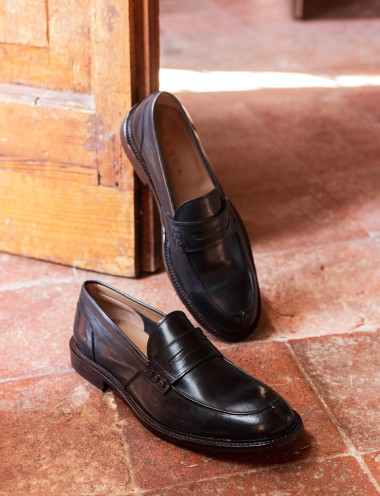 Mocasines tacón 1 cm negro cuero