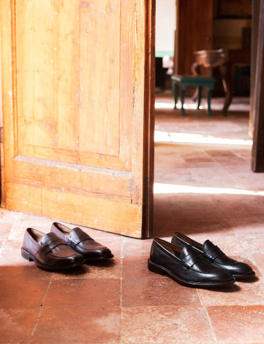 Mocasines tacón 2 cm marrón oscuro cuero