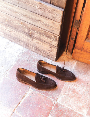 Mocasines tacón 2 cm marrón oscuro ante