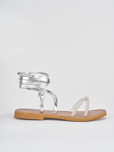 Low heel sandals heel 1 cm silver leather