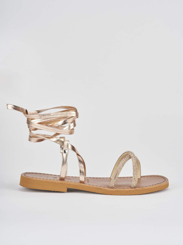 Sandalias de tacón bajo tacón 1 cm rosa cuero