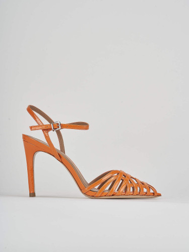 Sandalias de tacón alto tacón 9 cm naranja charol