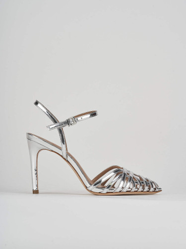 Sandalias de tacón alto tacón 9 cm plata cuero