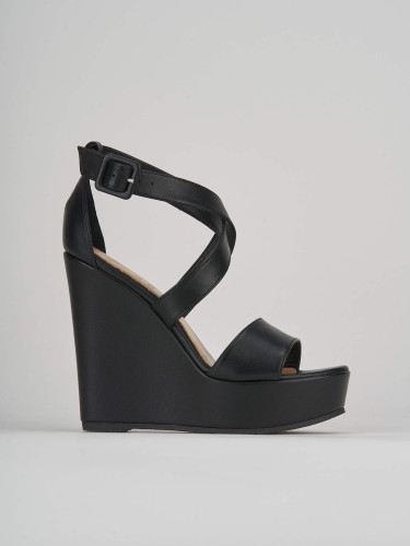 Sandalo zeppa 13 cm nero pelle