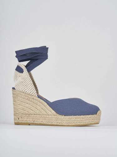 Alpargatas tacón 9 cm jeans tejido