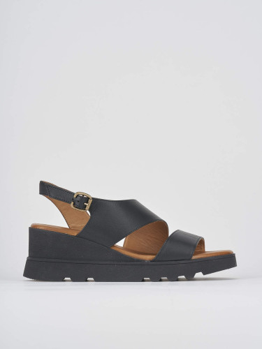 Sandalias de cuña tacón 6 cm negro cuero