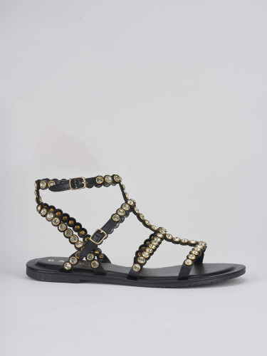 Sandalias de tacón bajo tacón 1 cm negro cuero