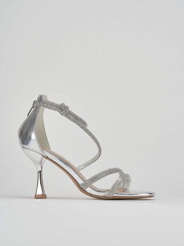 Sandalias de tacón alto tacón 8 cm plata cuero