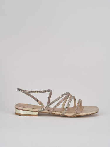 Sandalias de tacón bajo tacón 2 cm oro cuero