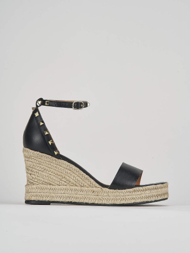 Sandalias de cuña tacón 9 cm negro cuero