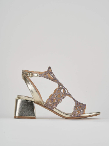 High heel sandals heel 5 cm gold leather