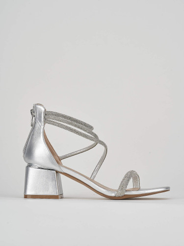 Sandalias de tacón alto tacón 5 cm plata cuero