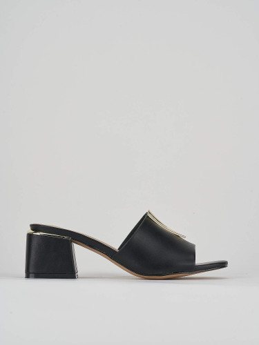 Mules tacón 5 cm negro cuero