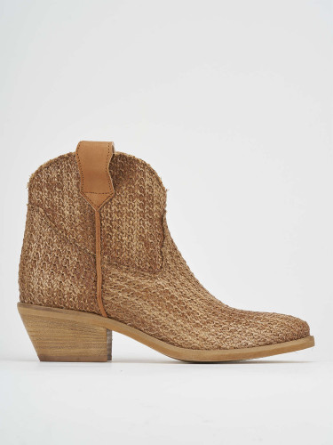 Botines de tacón bajo tacón 4 cm marrón cuero