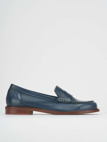 Mocasines tacón 1 cm azul cuero