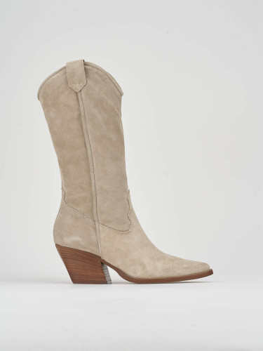 Botas de tacón alto tacón 7 cm beis ante