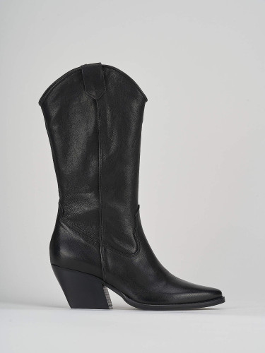 Botas de tacón alto tacón 7 cm negro cuero