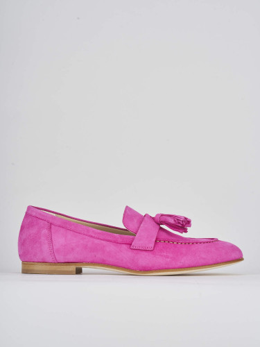 Mocassino tacco 1 cm rosa camoscio