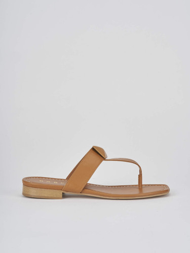 Mules tacón 1 cm marrón cuero