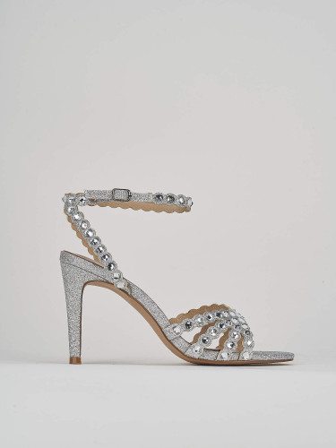 High heel sandals heel 9 cm silver glitter
