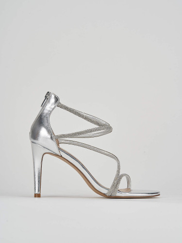 Sandalias de tacón alto tacón 9 cm plata cuero