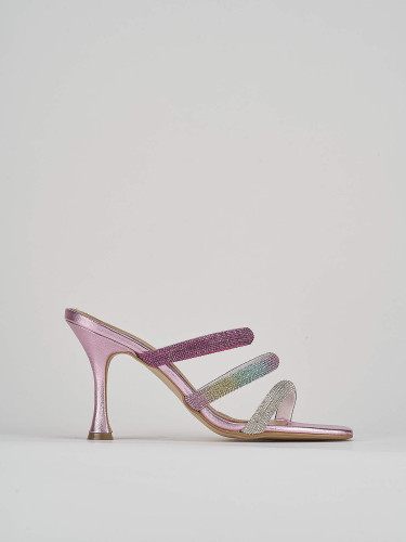 Mules tacón 9 cm rosa cuero