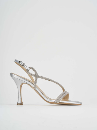 High heel sandals heel 9 cm silver leather