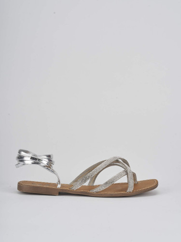 Sandalias de tacón bajo tacón 1 cm plata cuero