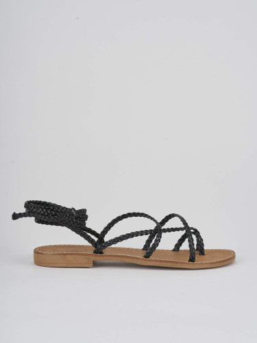 Sandalias de tacón bajo tacón 1 cm negro cuero
