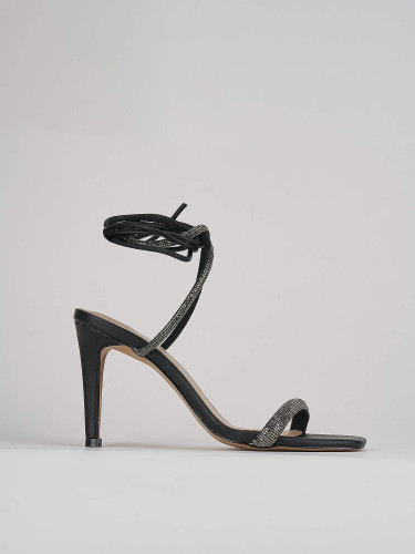 Sandalias de tacón alto tacón 9 cm negro cuero