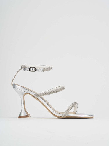 Sandalias de tacón alto tacón 9 cm plata cuero