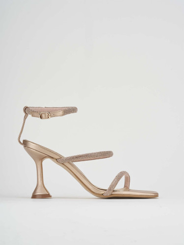 Sandalias de tacón alto tacón 9 cm rosa cuero