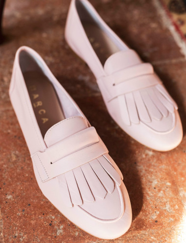 Mocasines tacón 1 cm rosa cuero